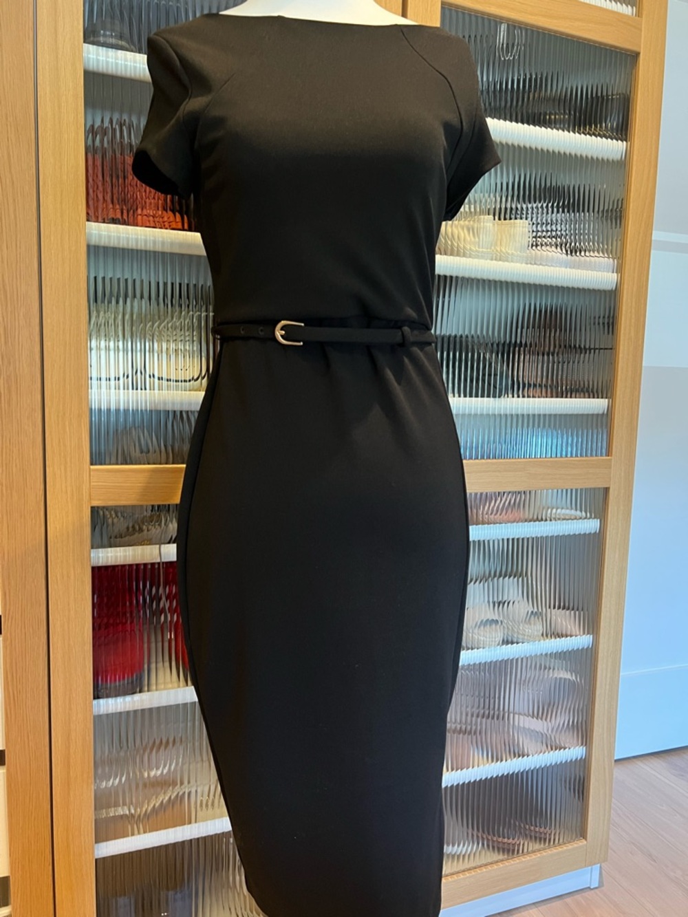 New! Express Belted Sheath Dress Casual Size XS Black - Picture 3 of 13